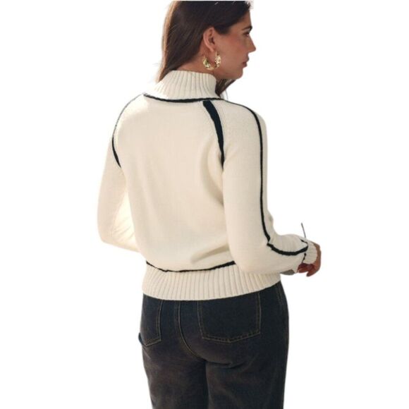 Apricot Colorblock Long Sleeve Turtleneck Women Small Knit Sweater Knit Pullover - Picture 3 of 9